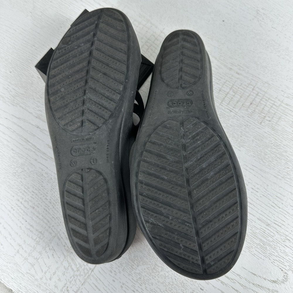 Crocs Hilga Wedge Cut Out Sandals Womens Size 11 Black Gray Comfort Strappy Shoe - Picture 5 of 6